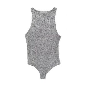 GAZE Women's Gray and Black‎ Sleeveless Snap Leopard Print Body Suit. SZ XS